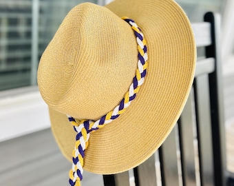Hand Braided Rope Hat Band: Purple, Yellow & Gold