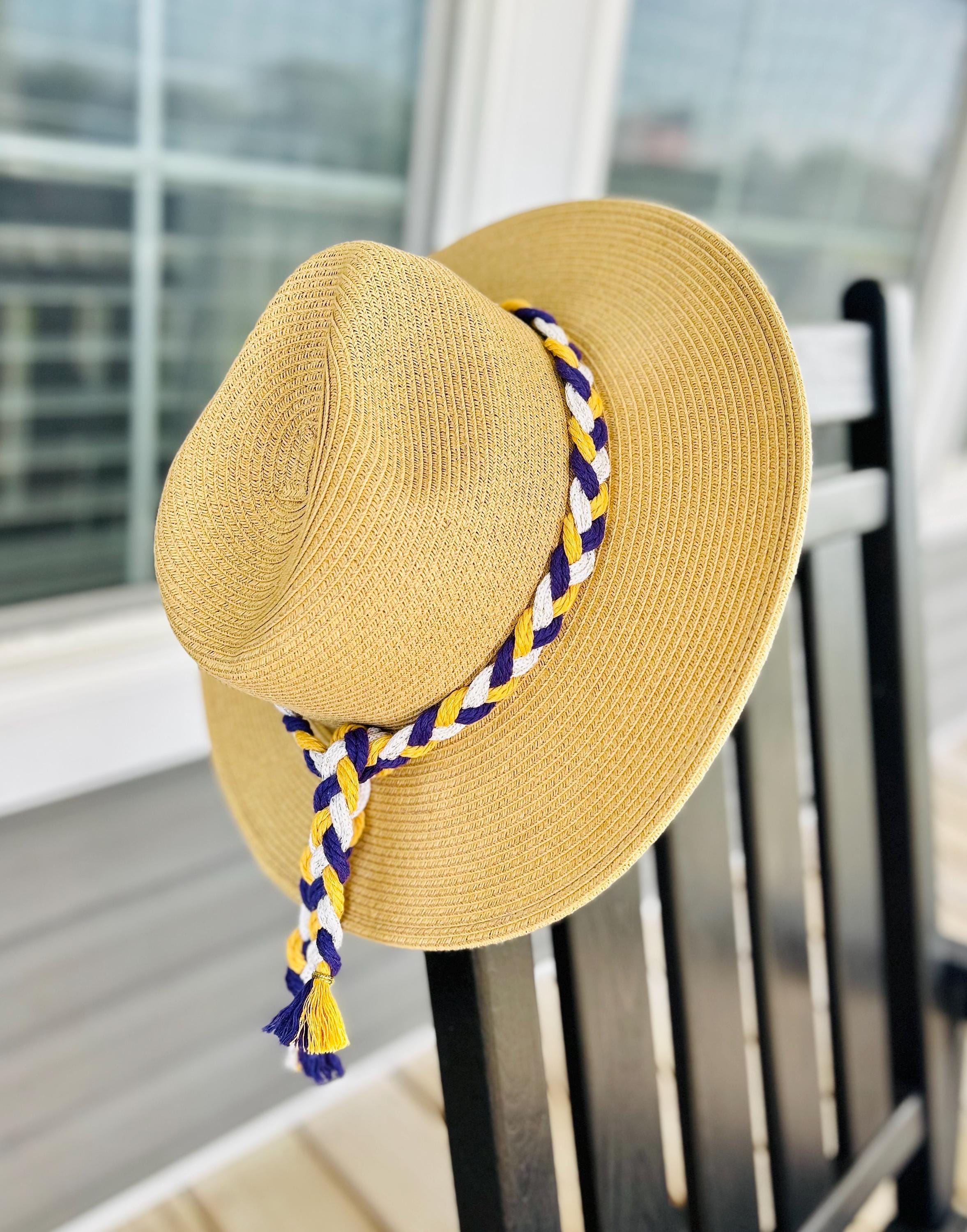 Hand Braided Rope Hat Band - Purple, Yellow & Gold - Etsy display picture 2