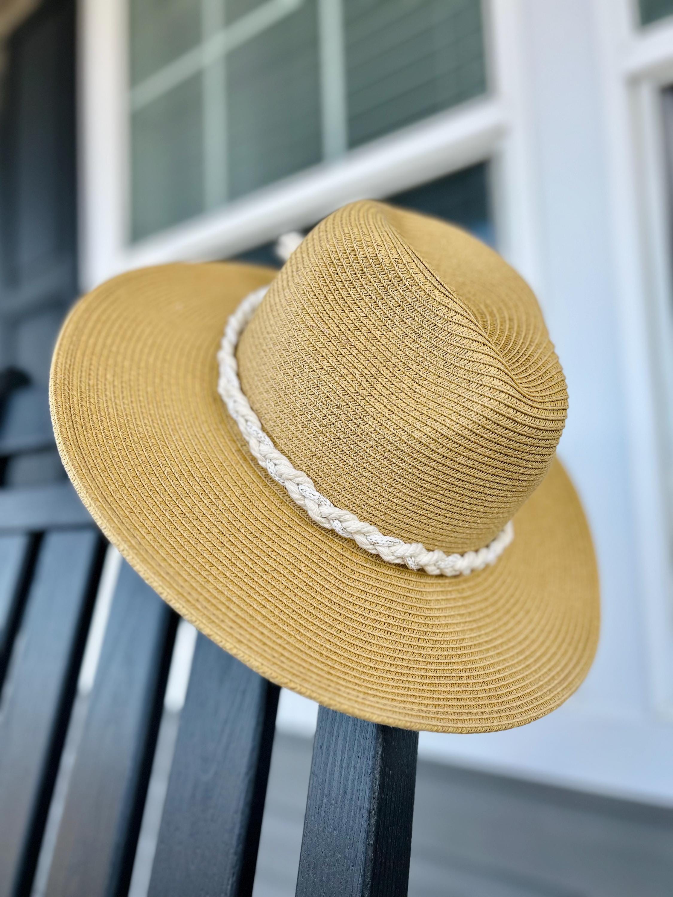 Custom Off White and Gold Rope Hand Braided Hat Band for Beach/Pool/Summer Hats