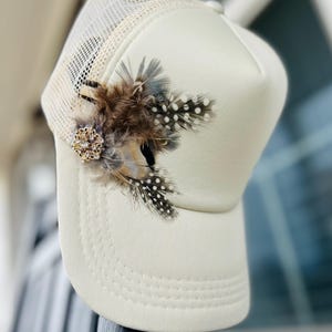 Feather Jeweled Neutral Trucker Hat - Etsy