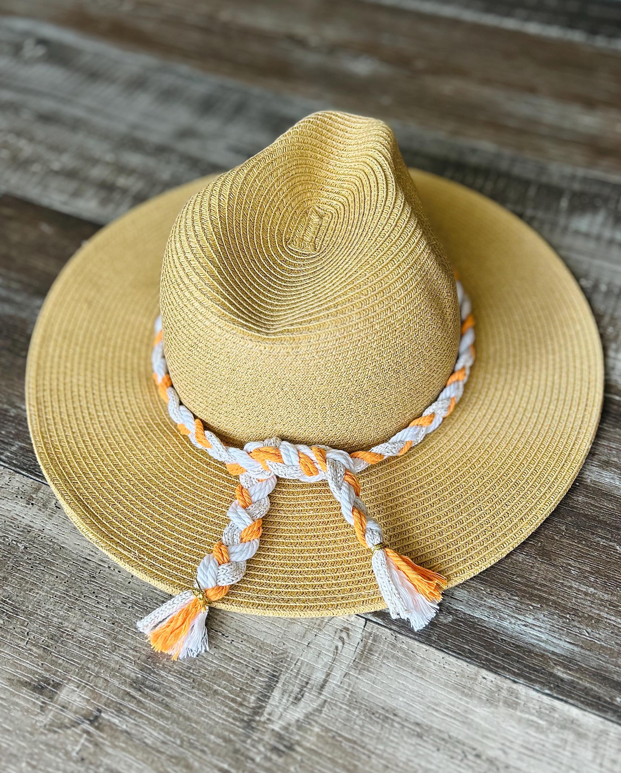 Hand Braided Orange, White & Gold Rope Hat Band: Beach/pool 