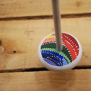 rainbows on parade drop spindle, handpainted and handcrafted