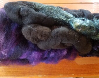 darkness rising fiber kit, hand dyed mohair curls, merino roving, hand dyed firestar and mulberry silk, luxury spinning  or felting fibers