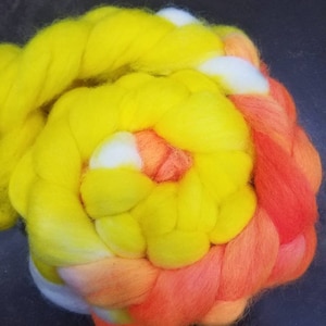 Hand-dyed falkland wool Roving for spinning or felting, candy corn