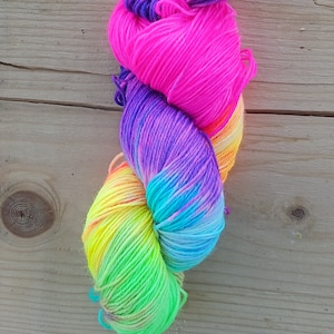Neon rainbow,  Handdyed merino aran yarn