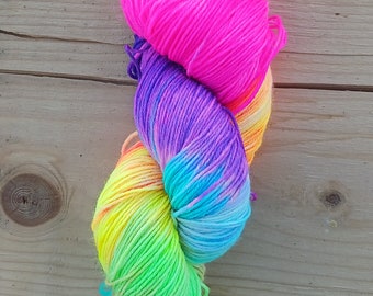 Neon rainbow,  Handdyed merino aran yarn