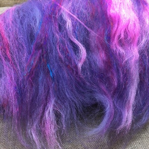 Purple Rain - Handmade art batt - super soft hand dyed targhee wool, hand dyed firestar shimmer fiber