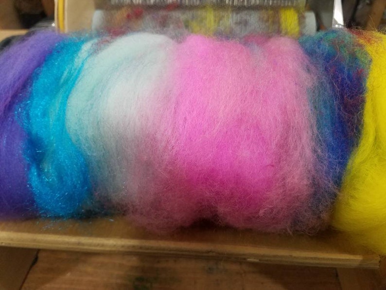 Art batt hand dyed merino, bfl, angora, silk, firestar, easter bunny colors wool, perfect for felting, spinning, image 1