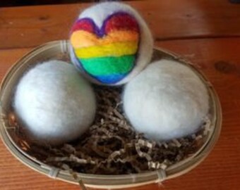 Fancy rainbow heart gift set wool Dryer balls--set of 3