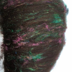 Art batt - chocolate alpaca and multicolored recycled sari silk