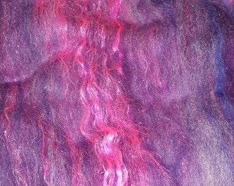 Art batt - purple rain, falkland wool and firestar,  perfect for felting, spinning, sparkles