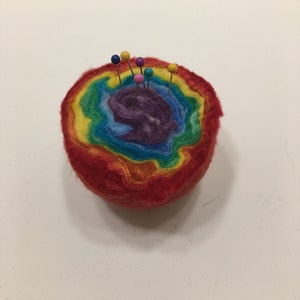 rainbow hand felted pincushion, felted wool, rainbow, pincushion,