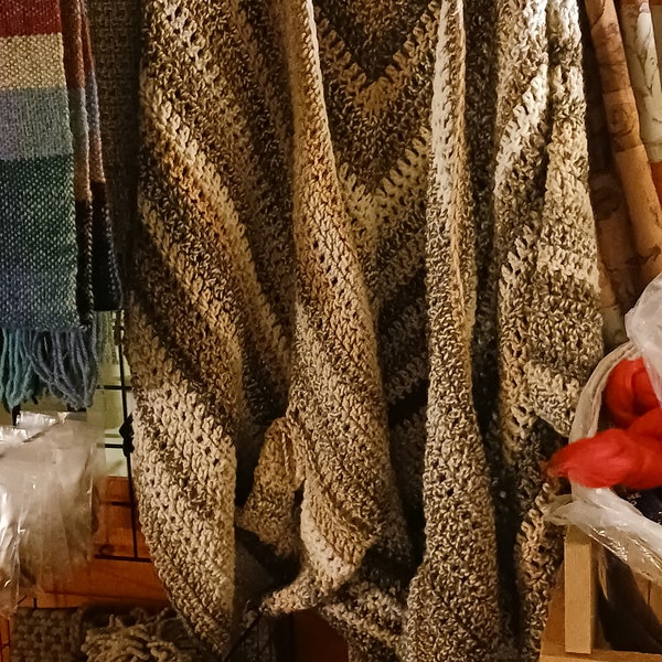 Hooded pocket shawl, warm winter wrap, hand crocheted