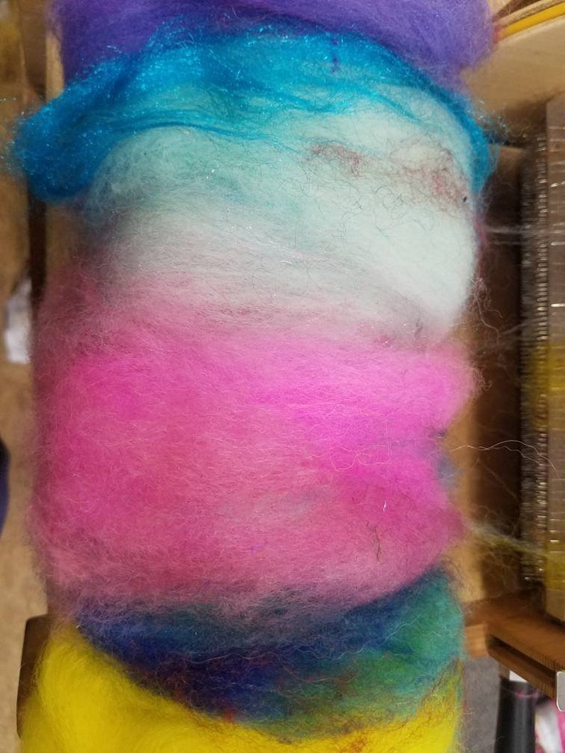 Art batt hand dyed merino, bfl, angora, silk, firestar, easter bunny colors wool, perfect for felting, spinning, image 2
