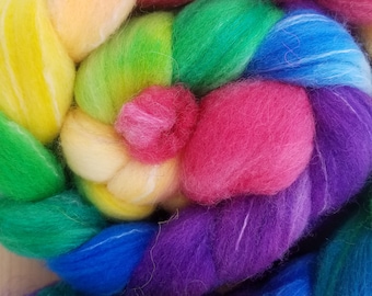 rainbow hand dyed targhee, bamboo and silk roving