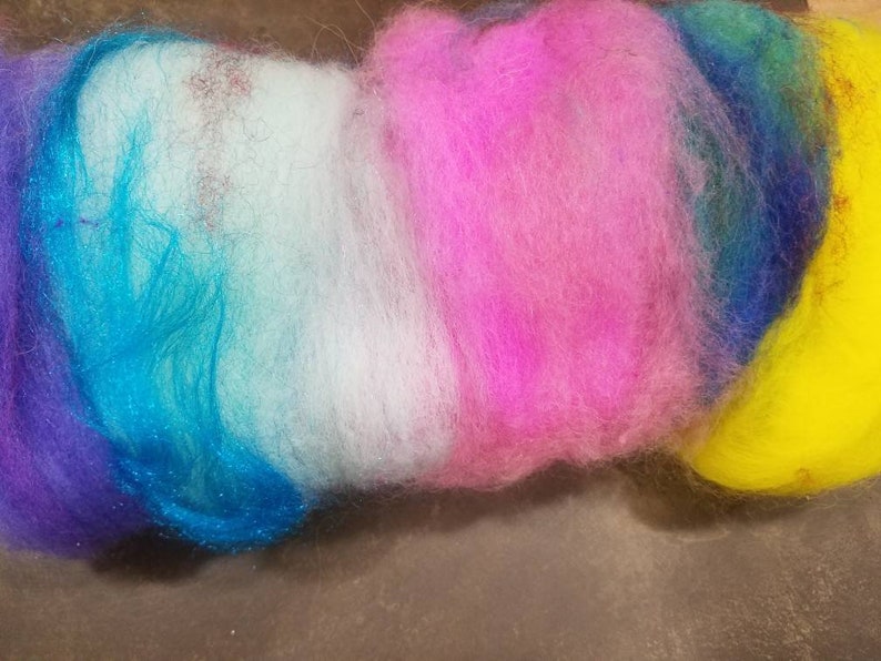 Art batt hand dyed merino, bfl, angora, silk, firestar, easter bunny colors wool, perfect for felting, spinning, image 3