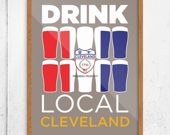 Drink Local Glasses Cleveland Print