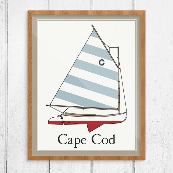 Cape Cod Beetle Cat with a Striped Sail Print