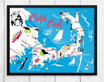 Impresión de mapa colorido de Cape Cod 50