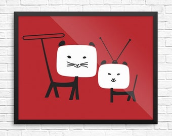 Binge Wathing TV Cats Print