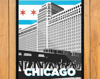 Chicago Merchandise Mart & Train Print