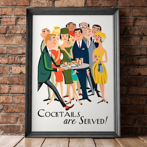 Cocktails Are Served Mid Century Modern Print