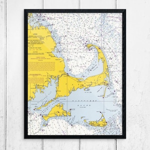 Impression carte nautique baie du Cap Cod, Mass Bay, Martha s Vineyard et Nantucket