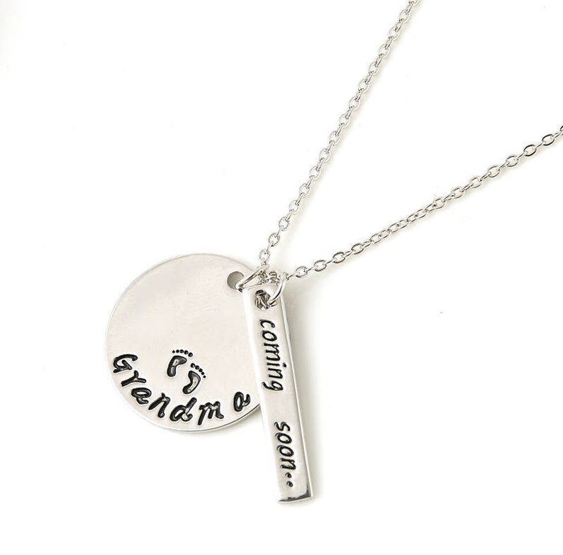 Tell your mom she/'s going to be a grandmother with this beautiful silver necklace! Coming Soon Grandma