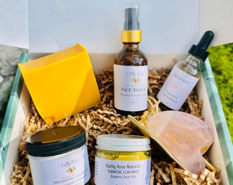 Brightening Face Kit, Best Friend Gift For Her, Birthday Care Package, Turmeric Face Cleanser, Unique Gift