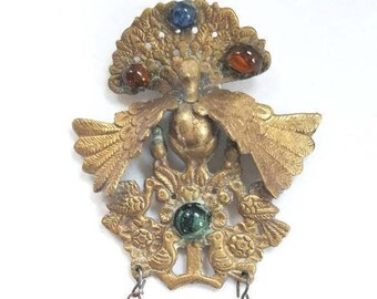 Unusual Vintage Brass Bird and Fish Pendant