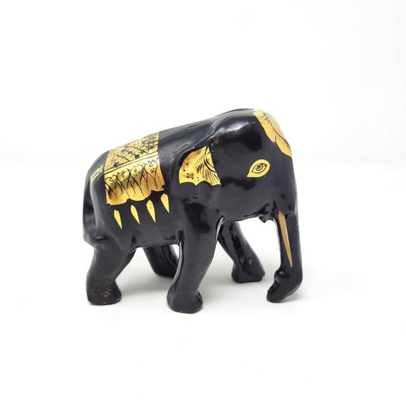 Vintage Guilded Black and Gold Elephant with Tusks