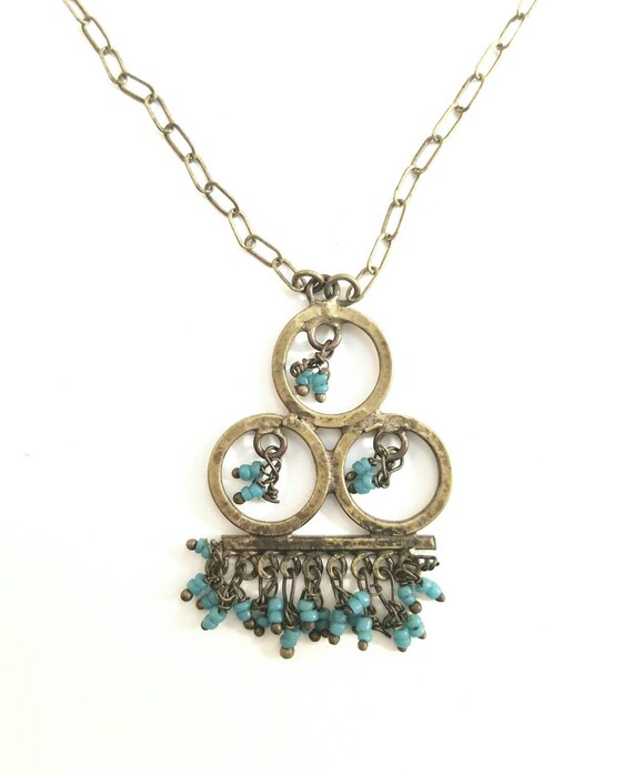 Middle Eastern Brass and Turquoise Pendant