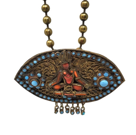Vintage Nepalese Diety Pendant on Brass Ball Chain - image 6