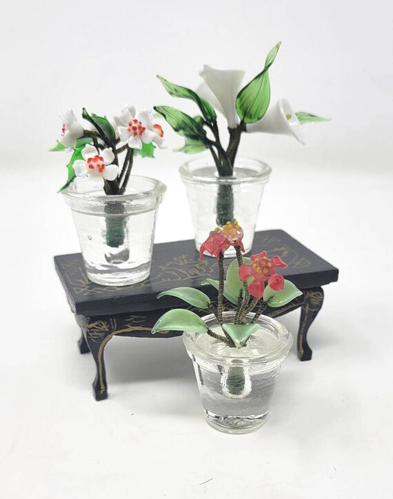Vintage Miniature Glass Pot and Flowers