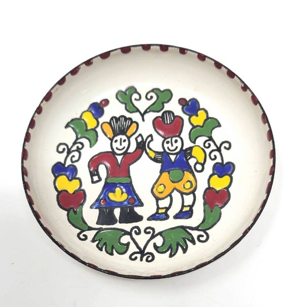 Vintage Enamel Trinket Pin Dish, Moissiadis Greece