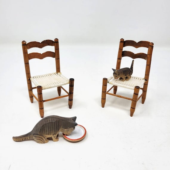Pair of Handmade Dollhouse Miniature Dining Chairs