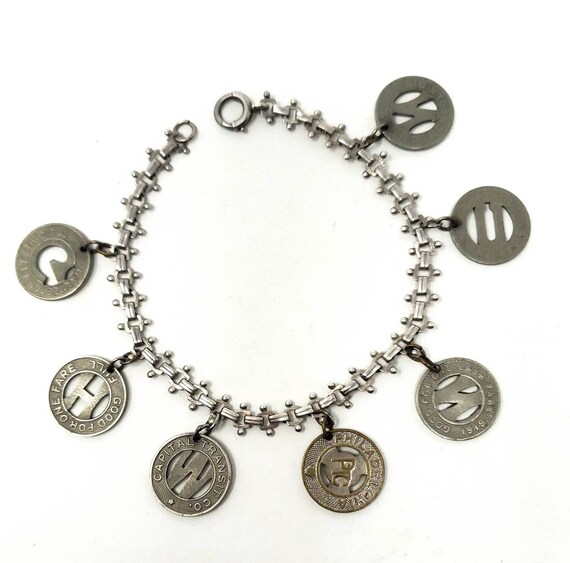 Vintage Rail Tokens on Sterling Silver Bracelet