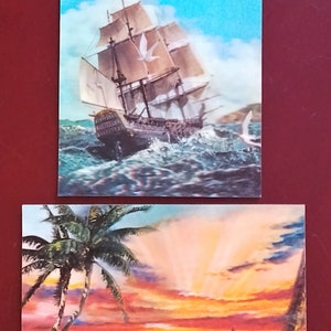 Segelboot. Selten. 3D Stereo Linsenförmige holographische Karte (Set 2 Stück). Japan. Ende der 70er Jahre gekauft