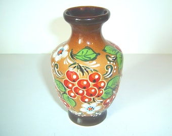 陶器 花瓶 手描き装飾 約80cm ヴィンテージ 1980年 コシフ陶器花瓶 – 手描き花動物装飾 / 黄緑茶