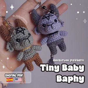 AMIGURUMI PATTERN, Tiny Baby Baphy, Baphomet crochet, cute demon amigurumi | Spanish & English Instructions (Digital pattern, PDF).