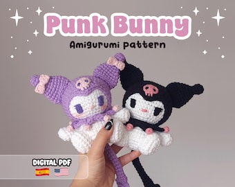 AMIGURUMI PATTERN, Punk Emo Bunny, Alternative Cat amigurumi| Spanish & English Instructions (Digital pattern, PDF).