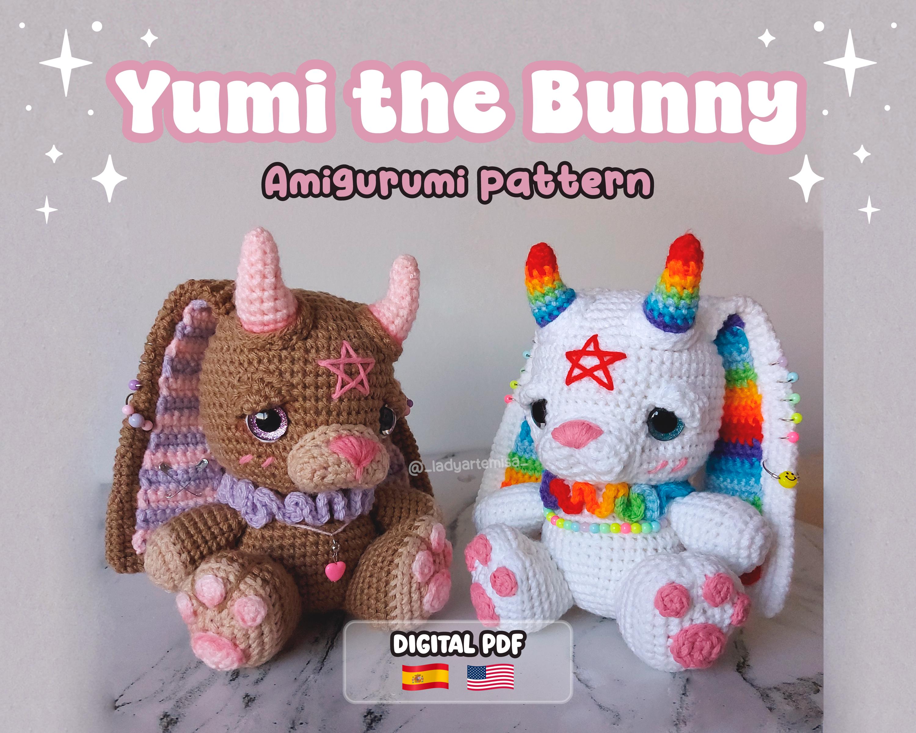 AMIGURUMI PATTERN, Yumi The Bunny, Bunny Goth Crochet Pattern, Cute Bunny amigurumi| Spanish & English Instructions...