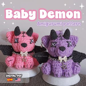 AMIGURUMI PATTERN, Baby Demon, cute demon amigurumi | Spanish & English Instructions (Digital pattern, PDF).