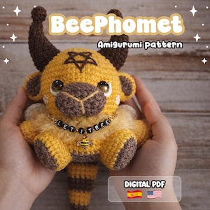 AMIGURUMI PATTERN, BeePhomet, Cute Bee amigurumi Baphomet, demon plushie | Spanish & English Instructions (Digital pattern, PDF).