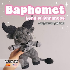 AMIGURUMI PATTERN, Baphomet Lord of Darkness Crochet pattern, Goth Demon amigurumi | Spanish & English Instructions (Digital pattern, PDF).