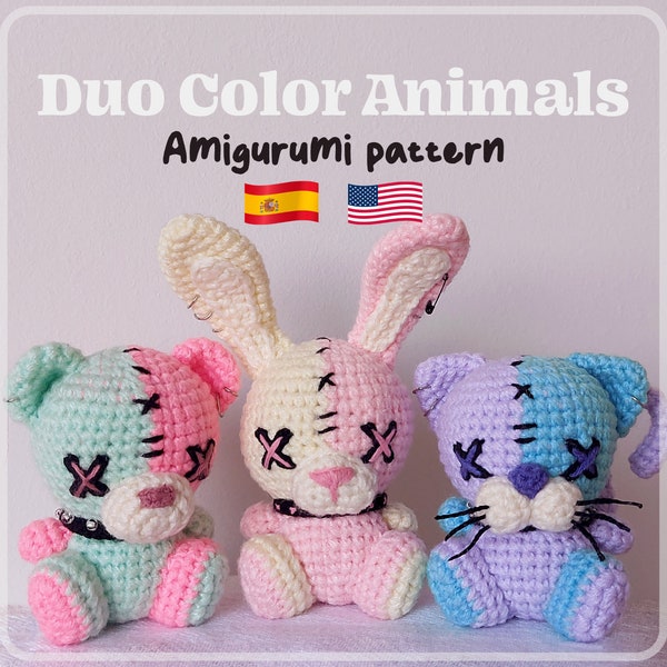 3in1 Crochet pattern | Duo Color Animals. Amigurumi pattern ESP/ENG (Digital pattern)