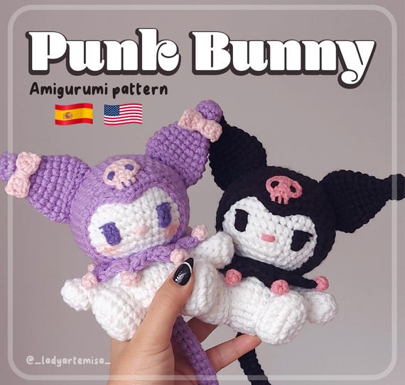 AMIGURUMI PATTERN, Punk Emo Bunny, Alternative Cat amigurumi| Spanish & English Instructions (Digital pattern, PDF).