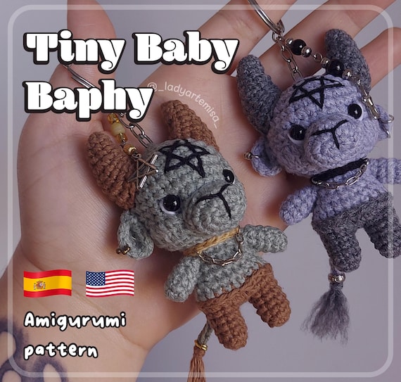 AMIGURUMI PATTERN, Tiny Baby Baphy, Baphomet crochet, cute demon amigurumi | Spanish & English Instructions (Digital pattern, PDF).