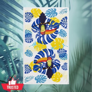 Toucan Palm Leaf Kitchen Hand Towel, House Warming Gifts, Bird Lovers, Tropical Kitchen Decor