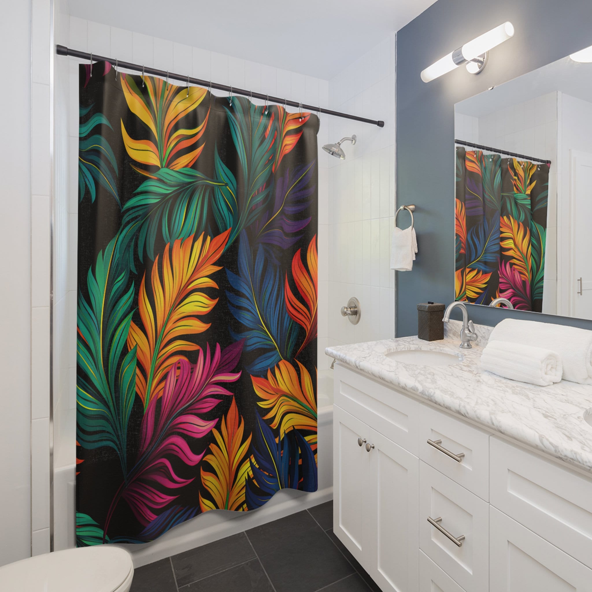 Luxury Premium Tropical Print Shower Curtain, Hawaiian, Abstract